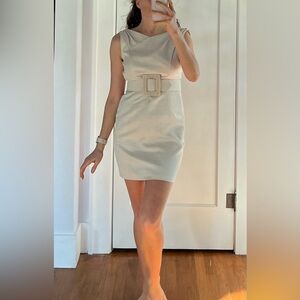 David Meister Bright Clear shimmering Cream Elegant Retro Sheath Dress size 8